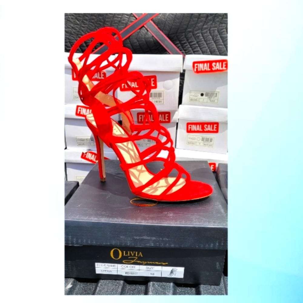 OLIVIA FERGUSON Suede Stiletto High Heels Red
